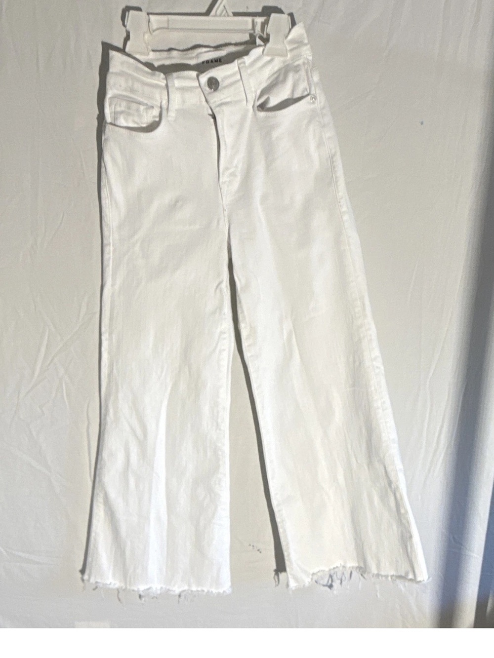 Frame Denim White High-Rise Wide-Leg Crop Jeans